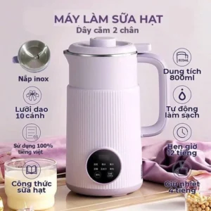 Máy làm sữa hạt mini chính hãng sử dụng tiếng Việt, dây cắm 2 chân tiện dụng, gia đình đa chức năng nấu cháo,nấu nước