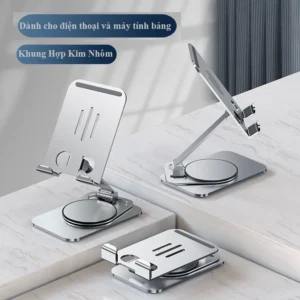 Giá Đỡ Điện Thoại Máy Tính Bảng Ipad Kim Loại Siêu Mỏng Trục Xoay 360° Gấp Gọn Tiện Dụng, Kệ đỡ điện thoại, iPad, iPhon