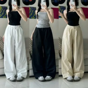 Quần Kaki Xếp Ly nữ ống suông rộng chất kaki rũ mềm mịn hàng chính phẩm, chuẩn form tôn dáng phong cách cá tính hottren