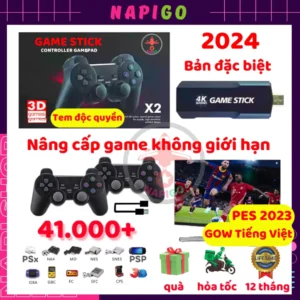 Game Stick 3D X2 PRO chơi PSP, PSx 41000 game HDMI điện tử 4 nút máy chơi game cầm tay không dây
